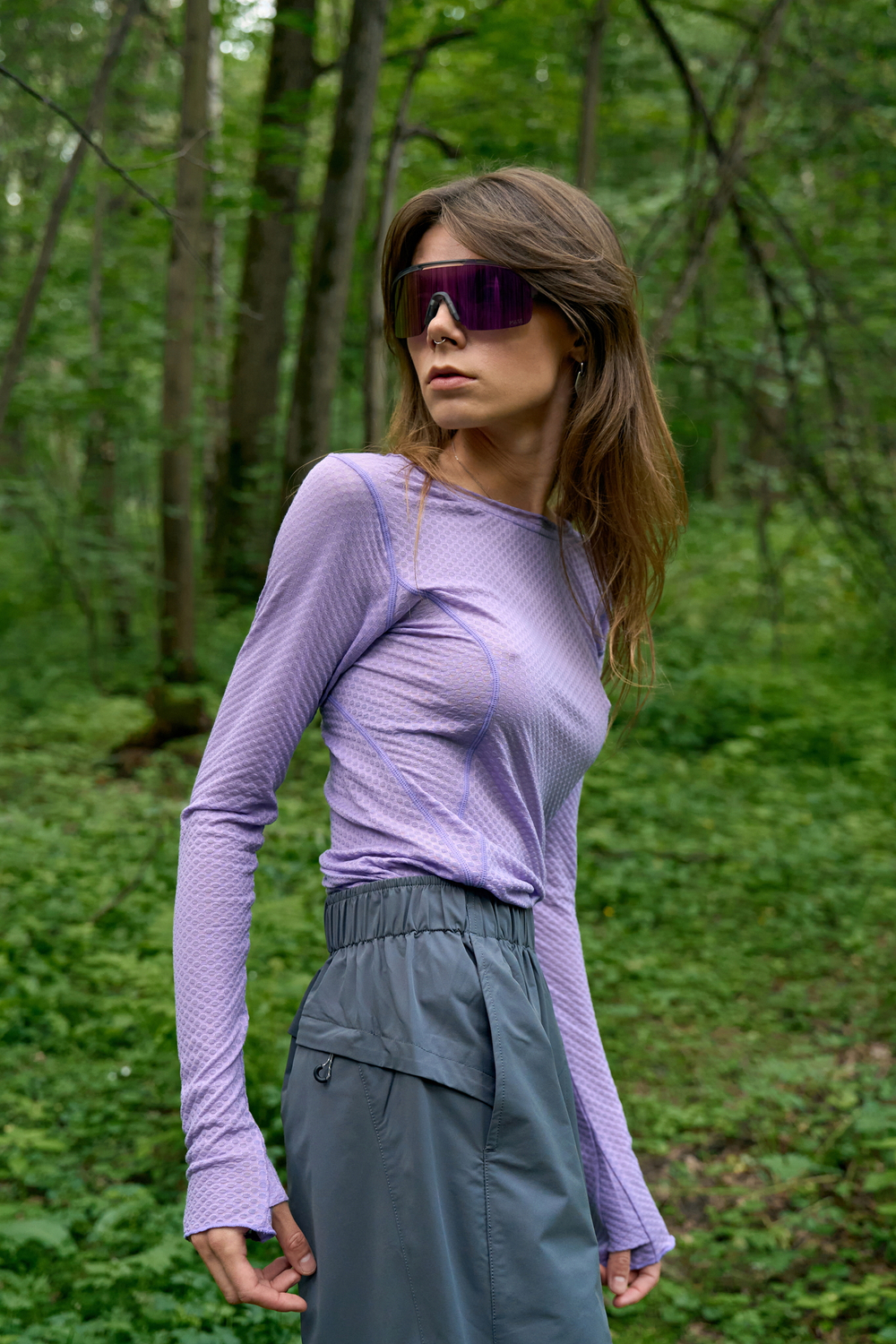 Лонгслив Nothomme Blue Wool Jacquard Mesh T-shirt "Light Purple" Women's