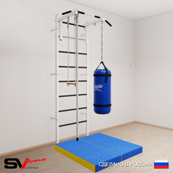 Шведская стенка Sv Sport усиленная 6155 (Турник стандарт/Канат/Трапеция/Цепь/Мешок 15кг/Мат 1м)
