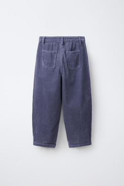 ZARA ВЕЛЬВЕТОВЫЕ БРЮКИ BAGGY С ЗАЩИПАМИ, СТАЛЬНОЙ СИНИЙ