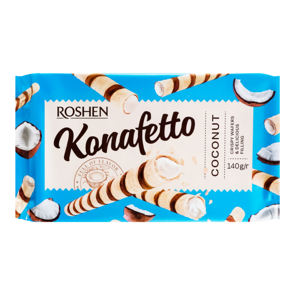 Вафельные трубочки Roshen Konafetto с кокосовой начинкой 140 гр