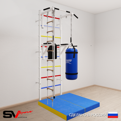 Шведская стенка Sv Sport усиленная 6755 (Турник стандарт/Брусья/Канат/Лестница/Цепь/Мешок 15кг/Мат 1м)
