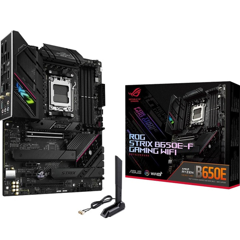 Материнская плата ASUS ROG STRIX B650E-F GAMING WIFI (AM5/AMD B650E/4xDDR5/2xPCI-Ex16/3xM.2/SB7.1/Wi-Fi/BT/HDMI/DP/ATX)
