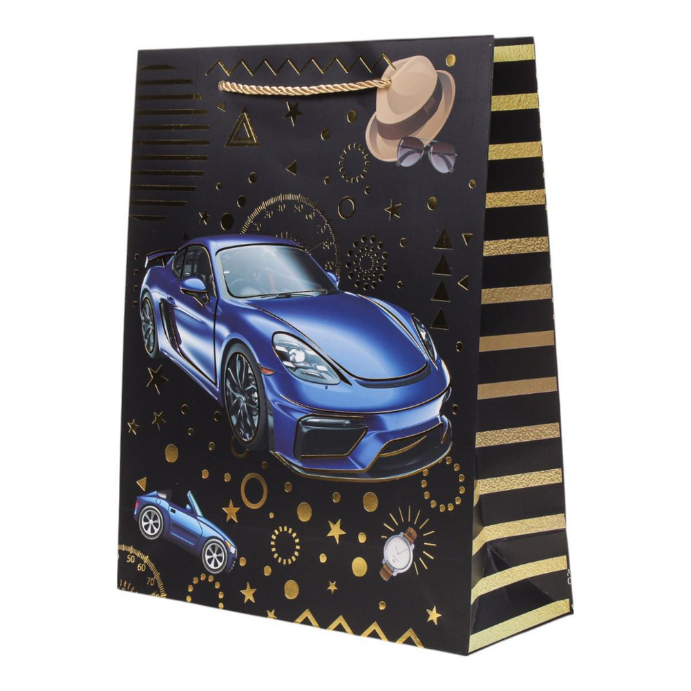 Пакет подарочный "Supercars"26*32*10см, тисн.золот, ручки-шнурок,4 диз.микс