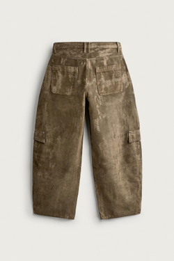 ZARA БРЮКИ-КАРГО BALLOON FIT С ФЛОКИРОВАНИЕМ, ЭКРЮ