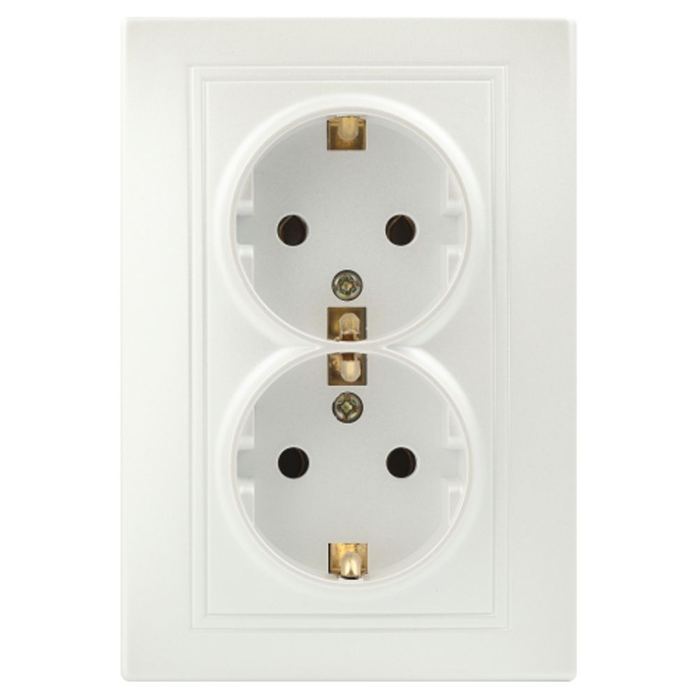 Розетка Intro Plano 1-205-06 с заземлением двойная 2X2P+E Schuko 16А-250В IP20 СУ перламутр | Intro