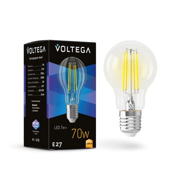 Светодиодная лампа Crystal A60 7W 3000K E27 (7225) VG10-A60E27-3K-7W-F прозрачная Voltega