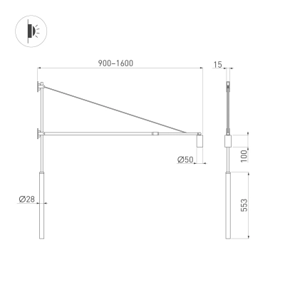 Светильник SP-KANEL-WALL-6W Warm3000 (BK, 36 deg, 230V, TELESCOPIC) (Arlight, IP20 Металл, 5 лет)