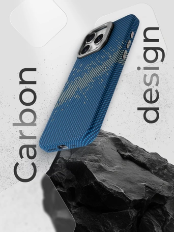Чехол накладка iPhone 14 Pro 6.1" Gurdini Carbon Design (Magsafe & Lense holder) Galaxy Blue