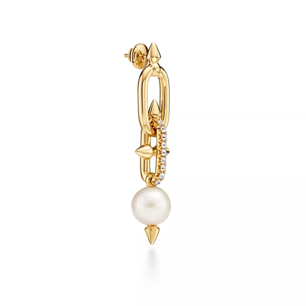 Серьги из жёлтого золота 18k c жемчугом и бриллиантами, Tiffany 💠 Titan by Pharrell Williams- В наличии