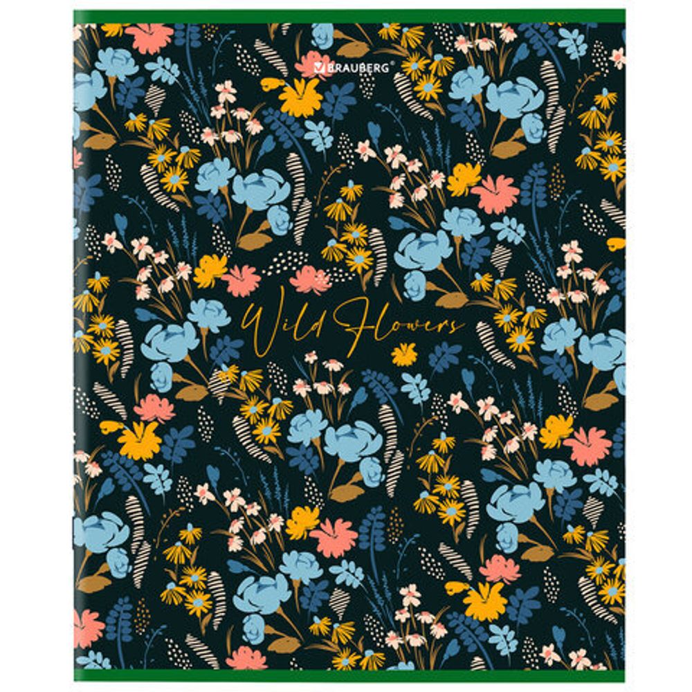 Тетрадь А5, 96 л., BRAUBERG, скоба, клетка, глянцевая ламинация, "Wild Flowers", 404429, 5шт