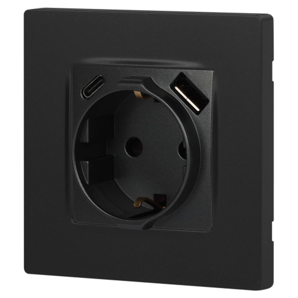 Розетка ЭРА Серия 12 12-4108-12 2P+E 16A-250В со шторками с USB type-A+C 5В-3А графит | Эра 12