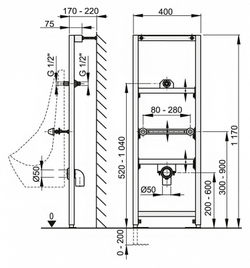 Рама для писсуара высота монтажа 1,2 м Alcadrain (Alcaplast) A107/1200