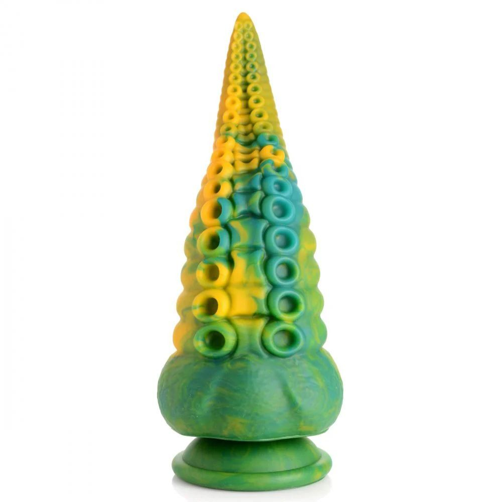 Фантазийный фаллоимитатор в форме щупальца Monstropus Tentacled Monster Silicone Dildo - 21,6 см. (Цвет: зеленый с желтым)