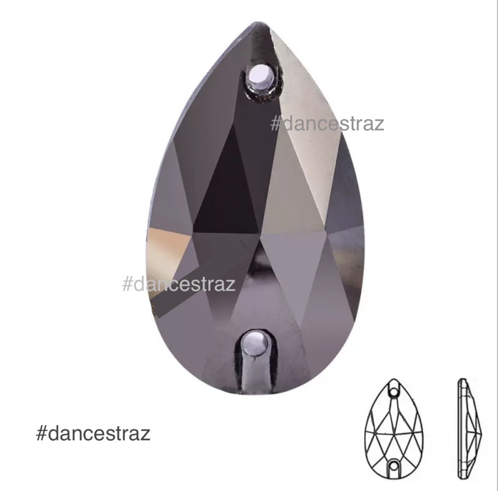 Стразы пришивные, Teardrop, Jet Metallic Silver, 001MS, 13*22mm, (144 ea/pkg), 5A+best, (F2)