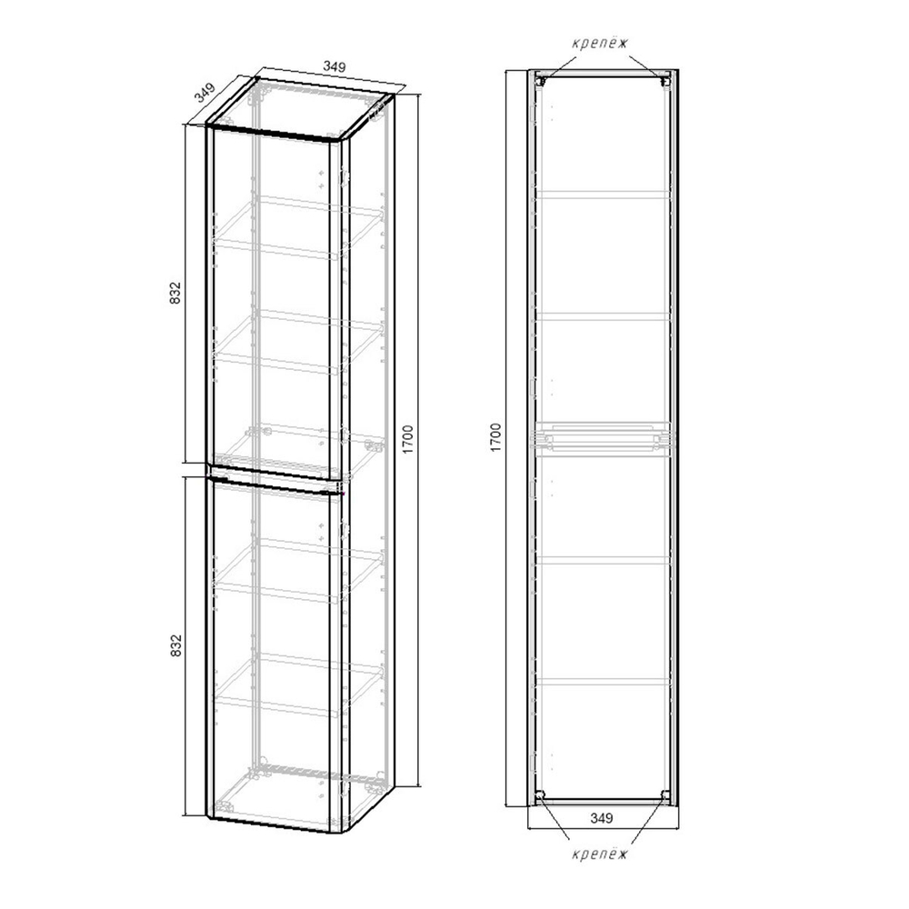 Шкаф Вико (Vico) VSC-2V170GW подвесной, 1700*350*350, Белый глянцевый (G.White),