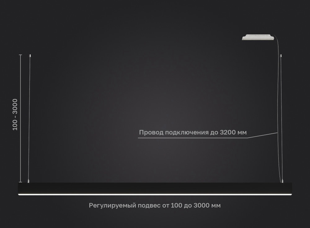 Подвесной линейный LED светильник LP55-1800 49Вт 5000К IP40 черный 4508Лм 1800х50х50мм DARKLUM