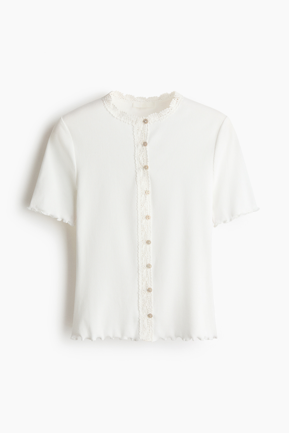 Хлопковый топ с кружевной лентой - H&M