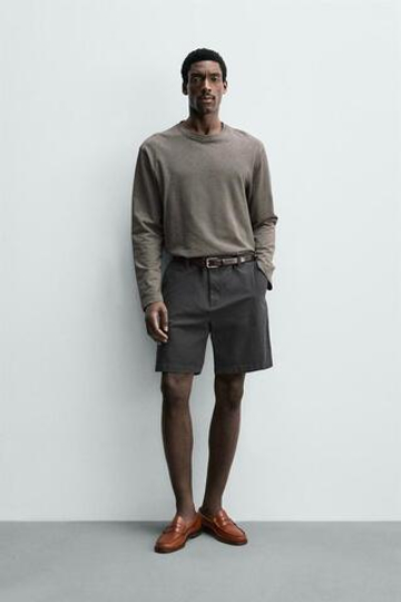 ZARA ШОРТЫ ЧИНОС REGULAR FIT, СЕРО-СИНИЙ