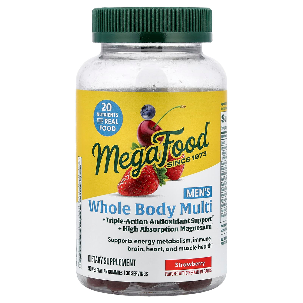 MegaFood, мультивитамины для мужчин, со вкусом клубники, 90 вегетарианских жевательных таблеток