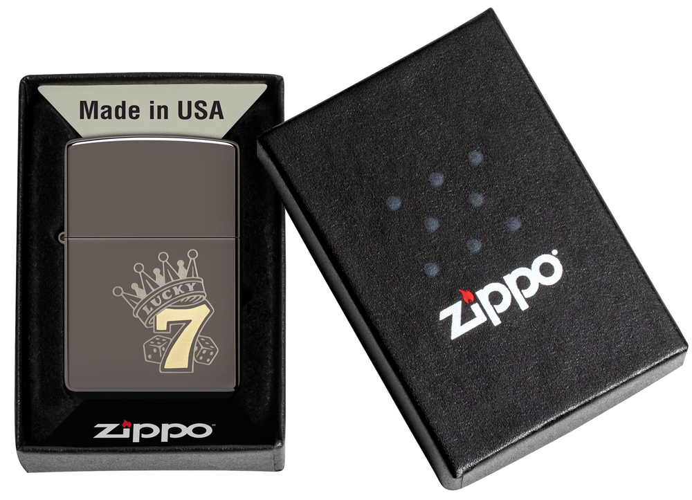Зажигалка Zippo Lucky 7 Design с покрытием Black Ice®, латунь/сталь, черная, 38x13x57 мм