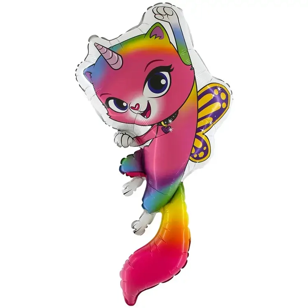 Шар (35"/89CM) ФИГУРА Кот-единорог с крыльями. в уп.