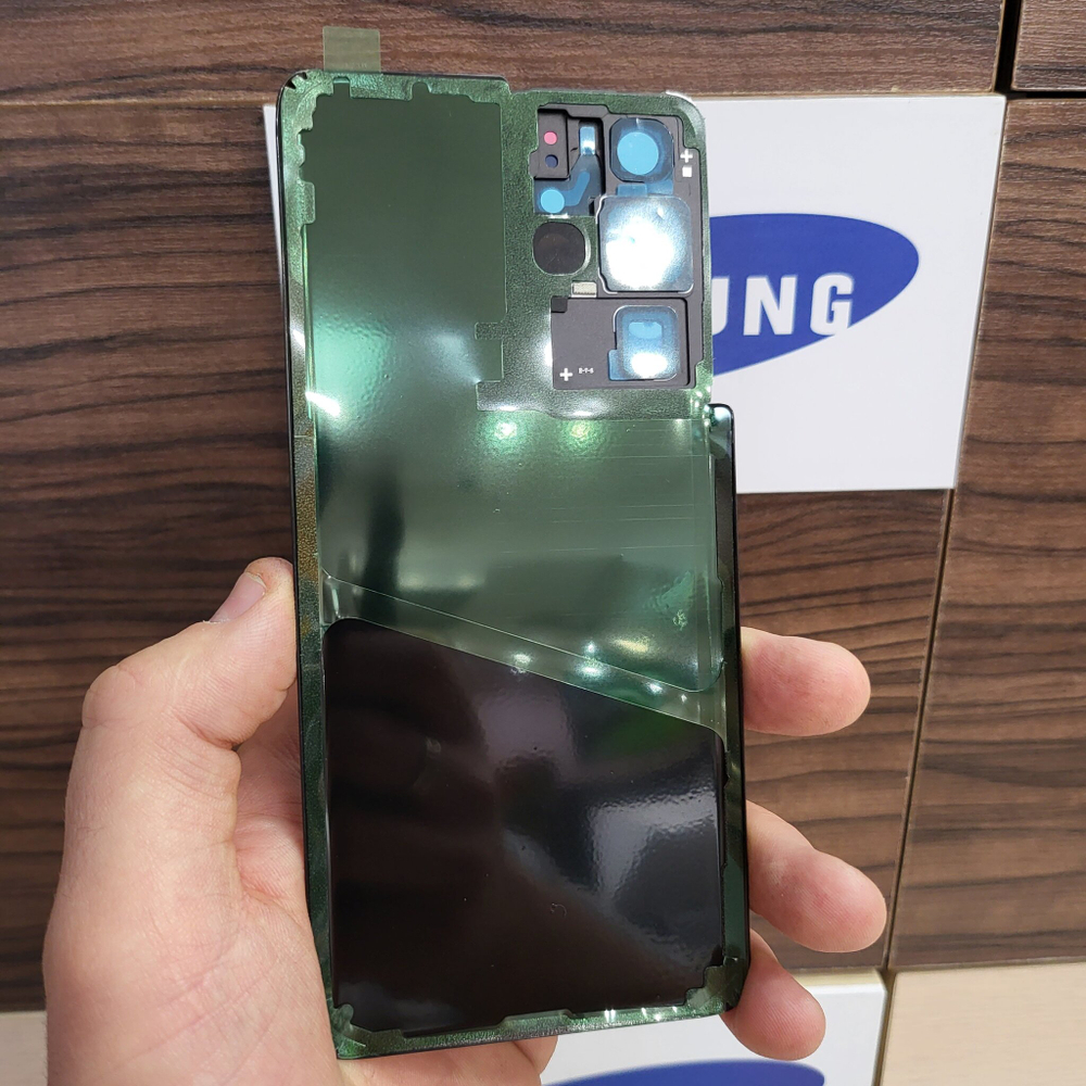 Крышка для Samsung S21 Ultra - задняя стеклянная панель "хорошее качество" (чёрного цвета)