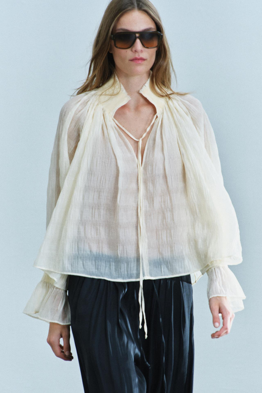ZARA АТЛАСНЫЕ БРЮКИ-БАЛЛОНЫ — ZW COLLECTION, ЧЕРНЫЙ