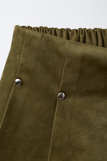 ZARA ЮБКА-ШОРТЫ С ЭФФЕКТОМ ЗАМШИ И ЗАКЛЕПКАМИ, ХАКИ