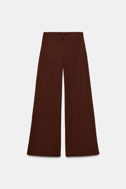 ZARA ШИРОКИЕ ФАКТУРНЫЕ БРЮКИ, КОРИЧНЕВЫЙ