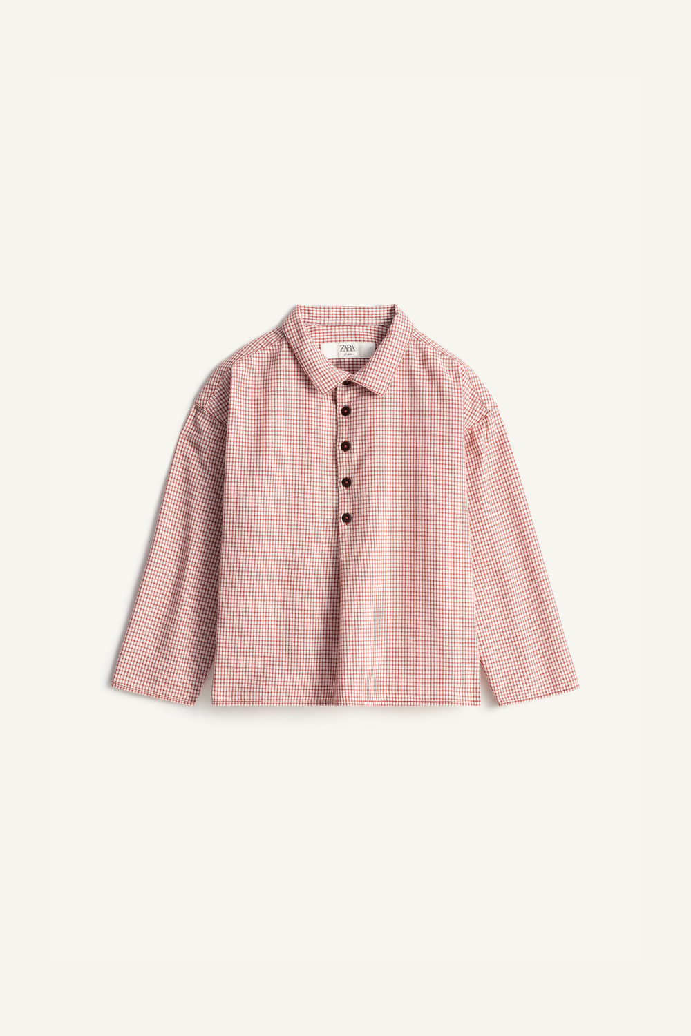 ZARA ХЛОПКОВАЯ РУБАШКА - LIMITED EDITION, ЭКРЮ/КРАСНЫЙ