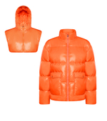 Короткий пуховик с контрастной подкладкой и съемным капюшоном в цвете "Orange"