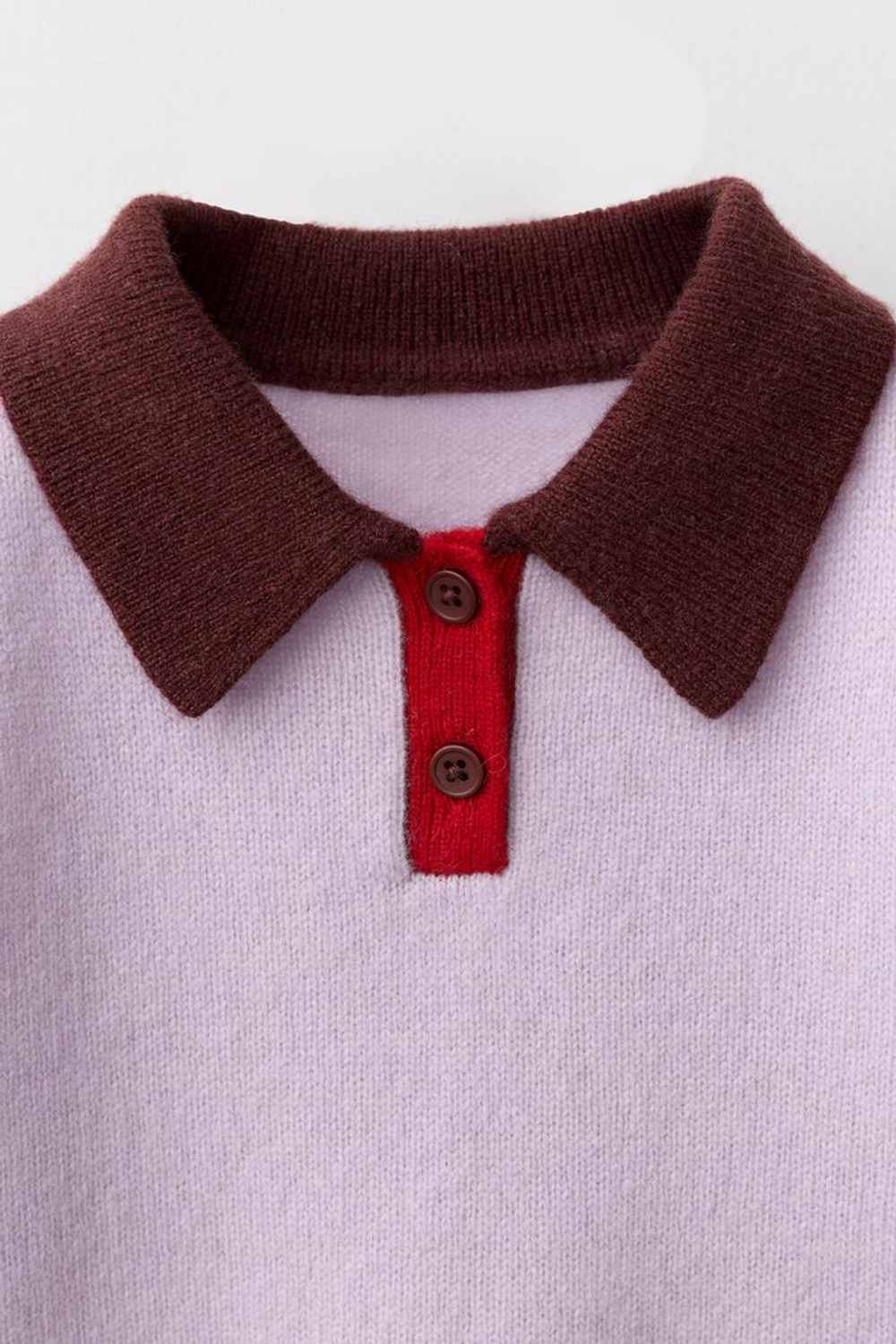 ZARA ТРИКОТАЖНОЕ ПОЛО COLORBLOCK ИЗ 100% ШЕРСТИ, СВЕТЛО-СИРЕНЕВЫЙ