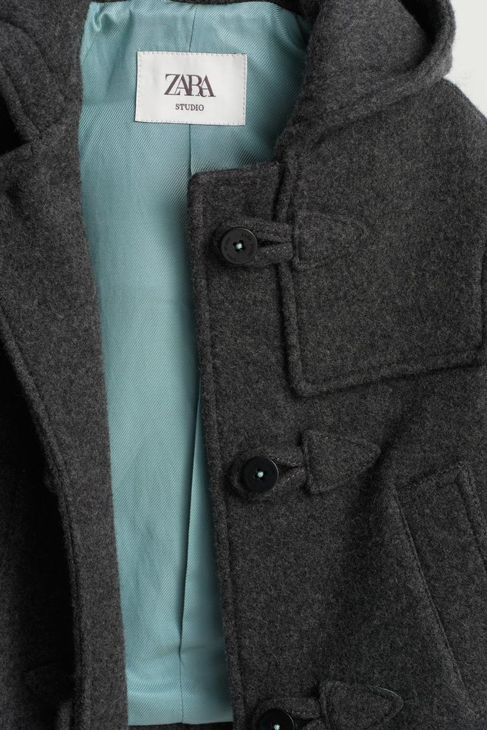ZARA ПАЛЬТО С КАПЮШОНОМ, СЕРЫЙ