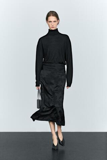Massimo Dutti Прямая юбка миди с поясом, черный
