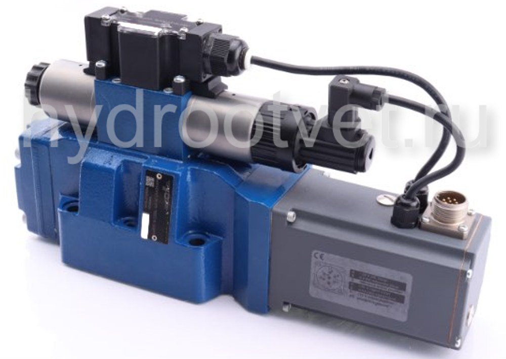 4WRTE16V125L-4X/6EG24K31/A1M - Пропорциональный быстродействующий распределитель с обратной связью по положению золотника и со встроенным усилителем (OBE), Ду16, A1 = ±10 В, номинальный расход 125 л/мин, схема V, каналы управления X и Y = внешние