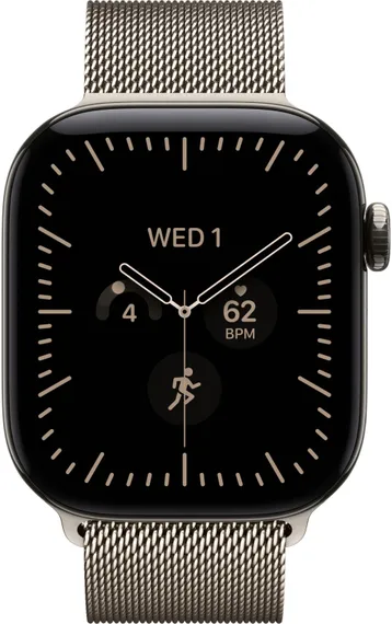 Часы Apple Watch Series 12, 46 мм, титан светлого цвета, миланский сетчатый браслет