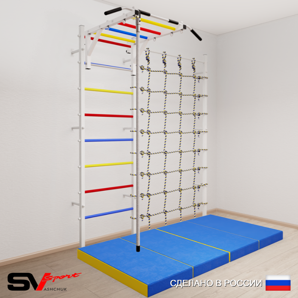 Шведская стенка Sv Sport усиленная 62940 (Турник рукоход/Канат/Мат 2м/Канатный лаз)