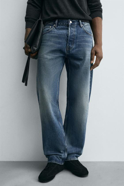 ZARA ДЖИНСЫ STRAIGHT FIT, СИНИЙ
