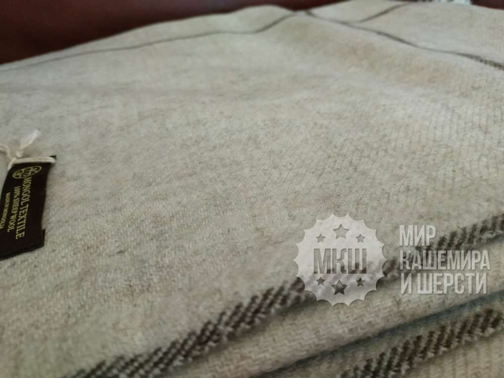 Плед из 100% овечьей шерсти 150x200 см. (MONGOLTEXTILE) - светло-серый