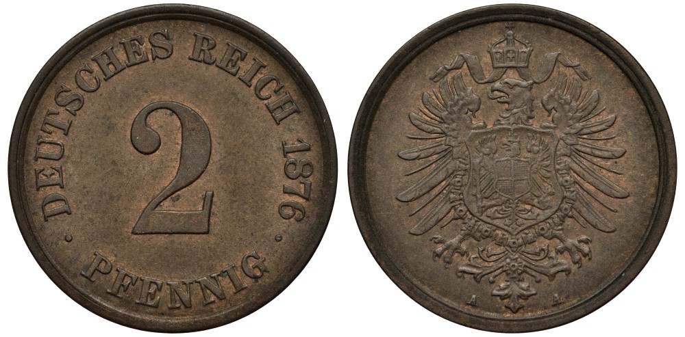 Германия 2 пфеннига, 1876 A Герб VF