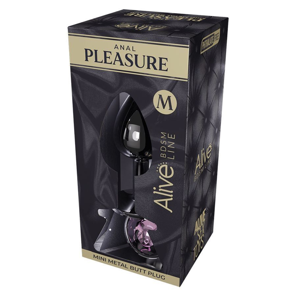 Серебристая анальная втулка Mini Metal Butt Plug Size M с розовым кристаллом (Цвет: серебристый)