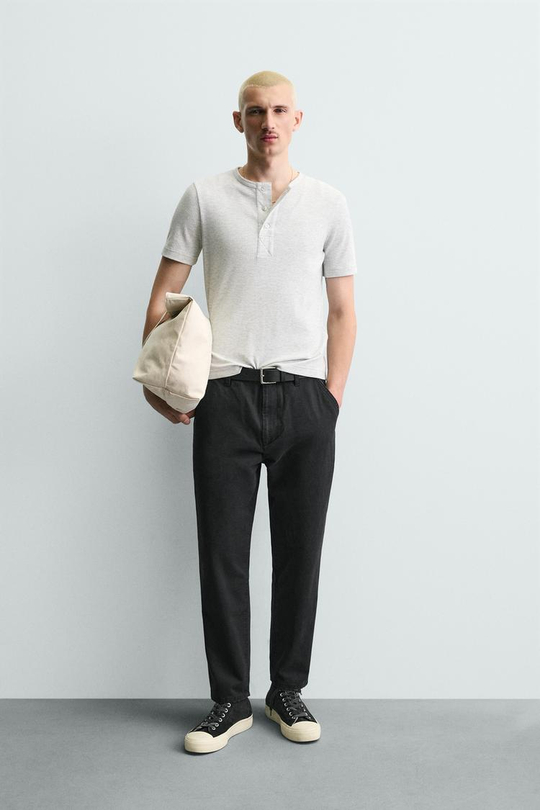 ZARA БРЮКИ CARROT FIT С ЭФФЕКТОМ ПОТЕРТОСТИ, ЧЕРНЫЙ