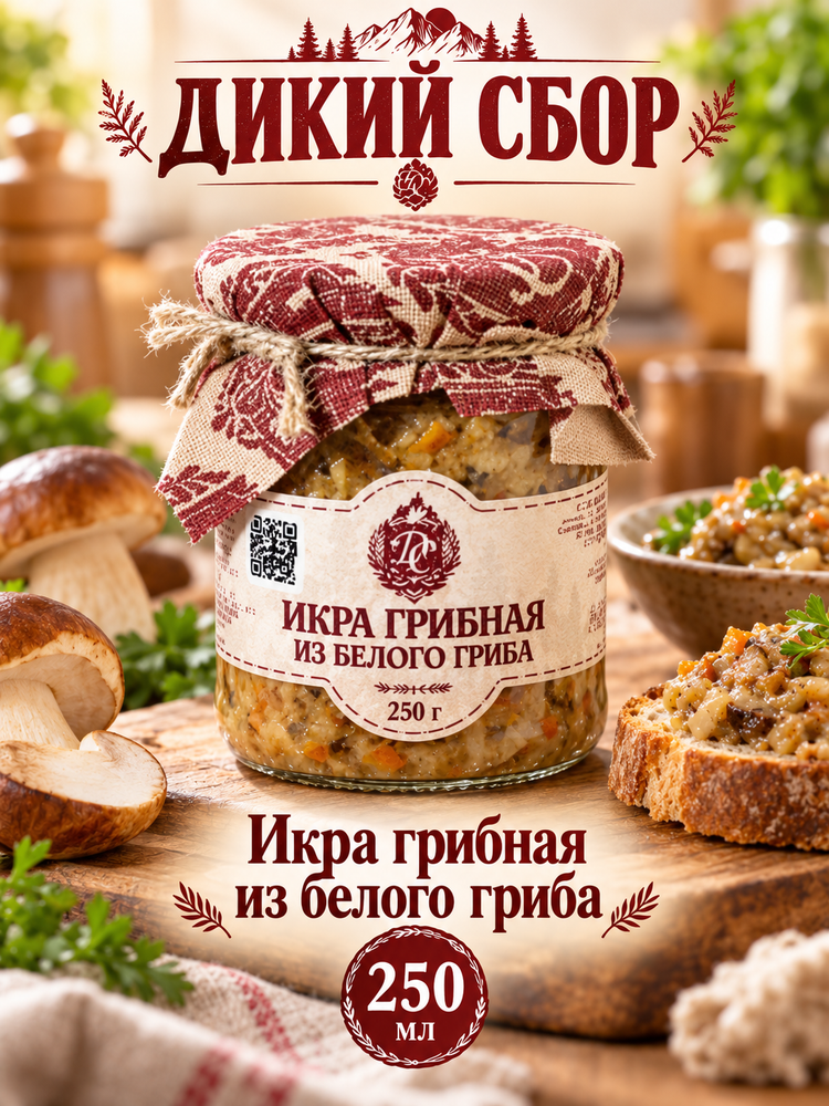Икра грибная из белого гриба  250 мл  стеклобанка  ДИКИЙ СБОР