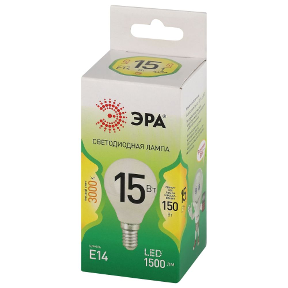 Лампа светодиодная ЭРА GREEN LINE LED P45-15W-830-E14 GL 15Вт шар теплый свет E14 | Лампы cветодиодные Шар (G/P)