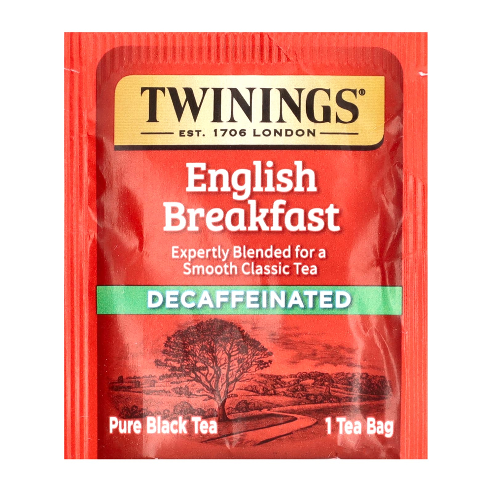 Twinings, чистый черный чай, "Английский завтрак", без кофеина, 50 чайных пакетиков, 100 г (3,53 унции)