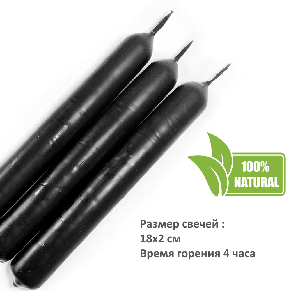 Свечи черные ритуальные для чистки от негатива, сглаза 18х2 см