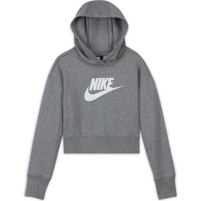 Кофта для девочки теннисная  Nike Sportswear FT Crop Hoodie G - carbon heather/white