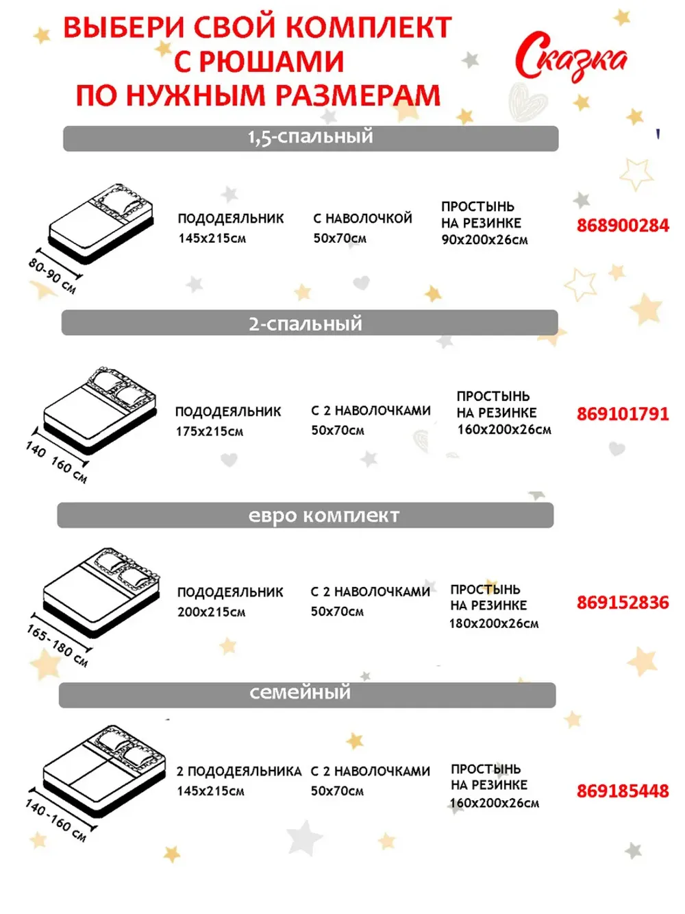 Постельное белье 1,5сп наволочка с рюшами 50х70 перкаль