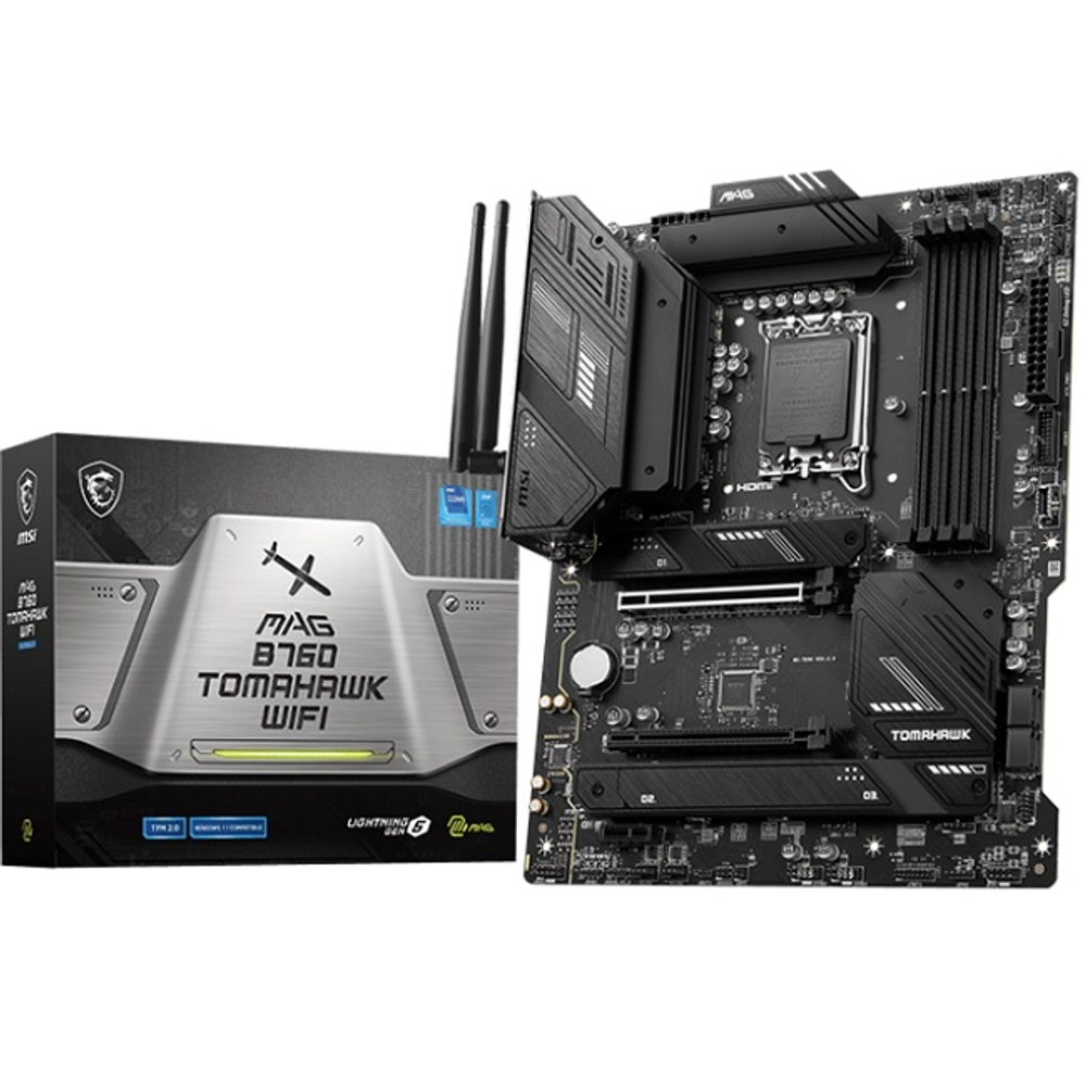 Материнская плата MSI MAG B760 TOMAHAWK WIFI (LGA1700/B760/4xDDR5/2xPCI-Ex16/3xM.2/SB7.1/GLAN/Wi-Fi/BT/HDMI/DP/ATX)