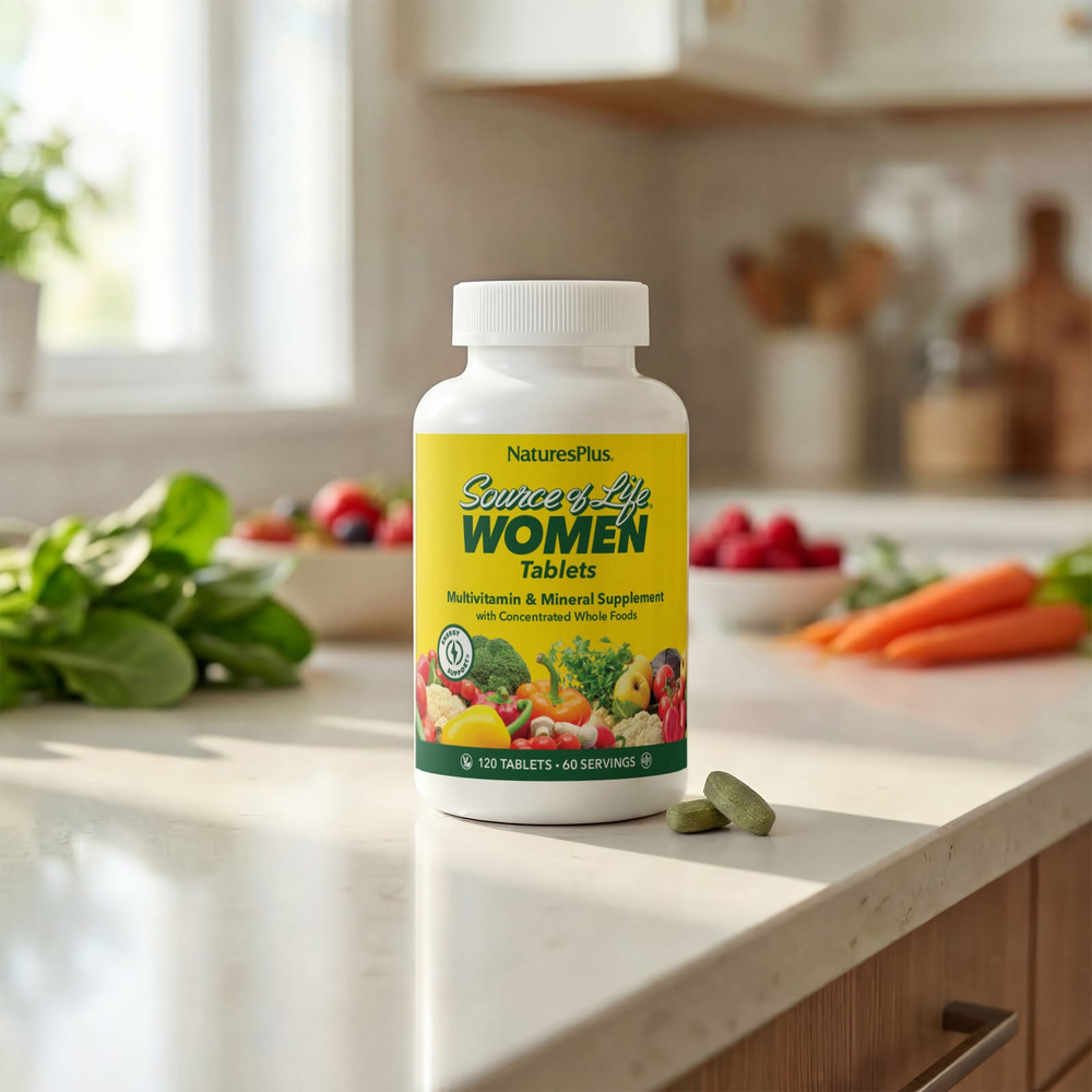 NaturesPlus, Source of Life®, мультивитаминная и минеральная добавка для женщин с концентрированными цельными продуктами, 120 таблеток